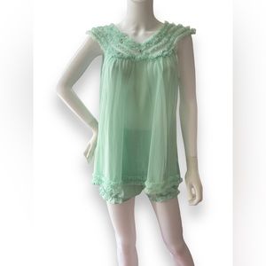 Vintage 1950s Nylon & Silk  Ruffled Baby Doll Set